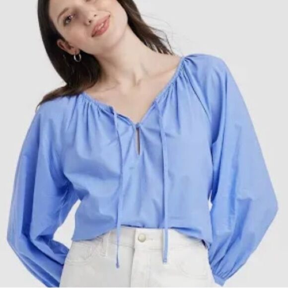 NWT!!! UNIVERSAL THREAD WOMEN'S BLUE BALLOON SLEEVE BLOUSE, Extra Large - Picture 2 of 6